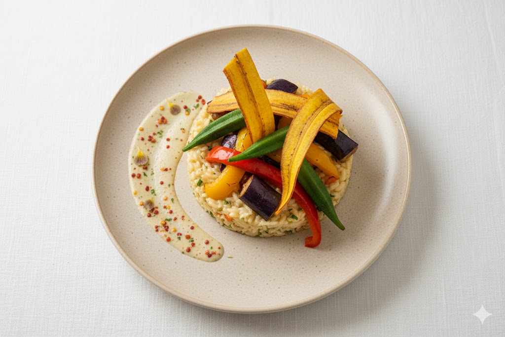 Risotto Coco – Légumes d’Afrique & Chips de Banane Plantain