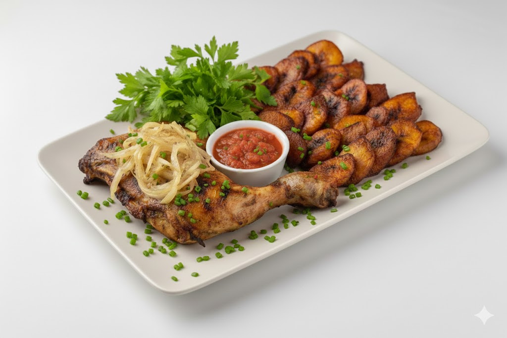 Poulet Braisé – Banane Plantain & Sauce Piment